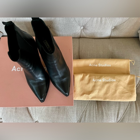 Acne Studios Jemma PointyToe Black Leather Stiletto Heel Bootie - Size 38 (US 8) - Picture 7 of 16